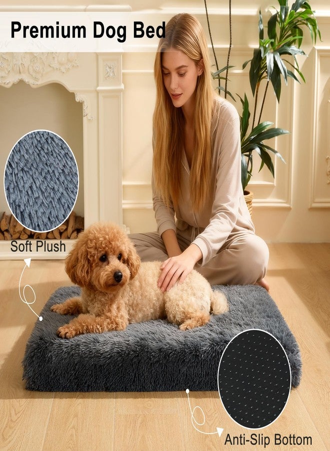 KimPets Fluffy Orthopedic Dog Beds for Puppy/Cats with Washable Removable Cover Dog Crate Bed Egg Crate Foam Support Plush Pet Pad Mat with Anti-Slip Bottom (24 * 16,Dark Grey) - Image 3